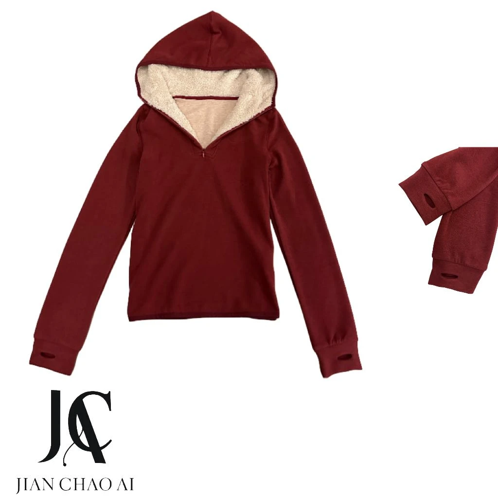 【CC超姐】冬季休闲时尚百搭撞色加厚磨毛连帽半拉链德绒卫衣