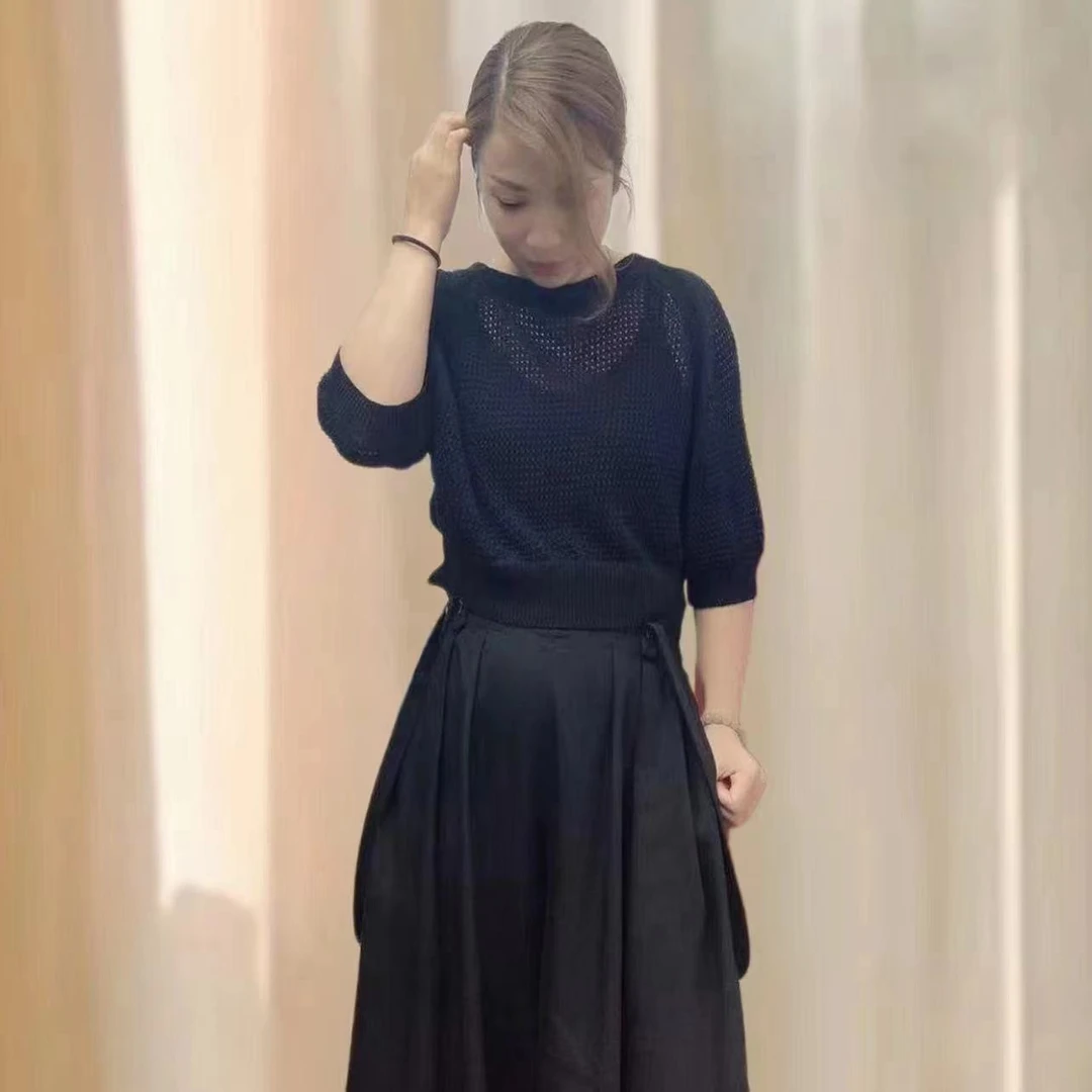 沾妮光毛衣针织衫镂空显瘦气质时尚休闲百搭短款套头气质夏季女装