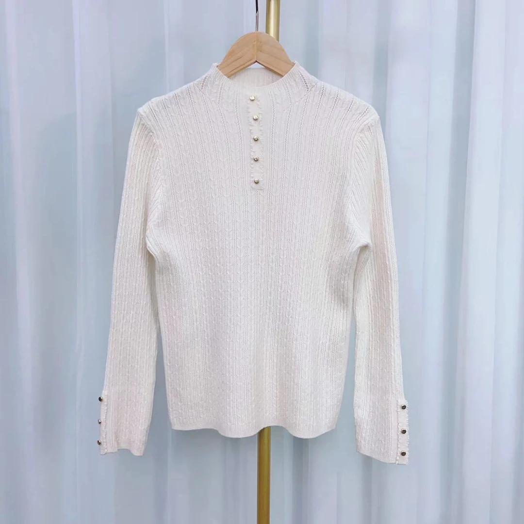 沾妮光时尚女装气质长袖网红针织轻奢百搭提花半高领秋冬韩版