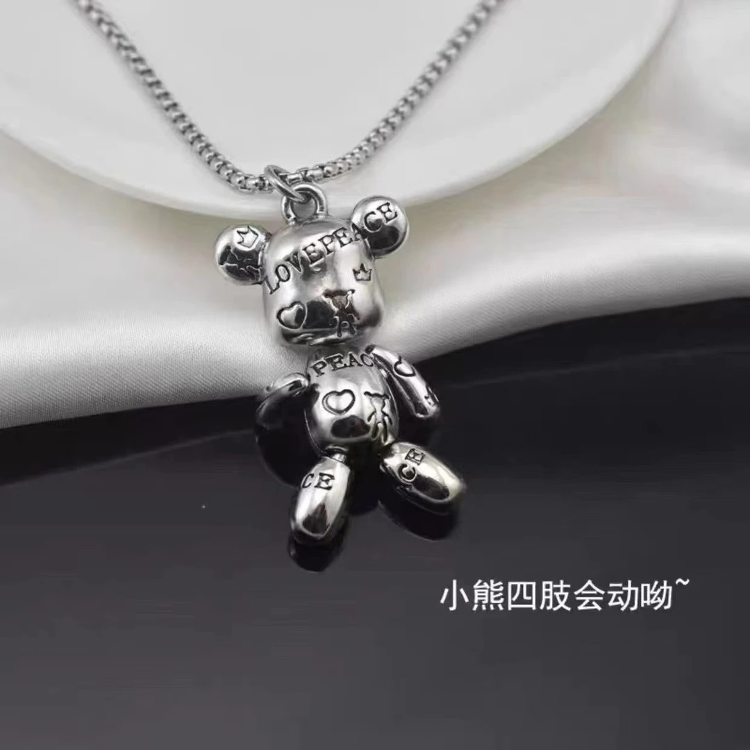 钛钢项链 88239新潮百搭时尚暴力熊吊坠情侣同款钛钢毛衣链