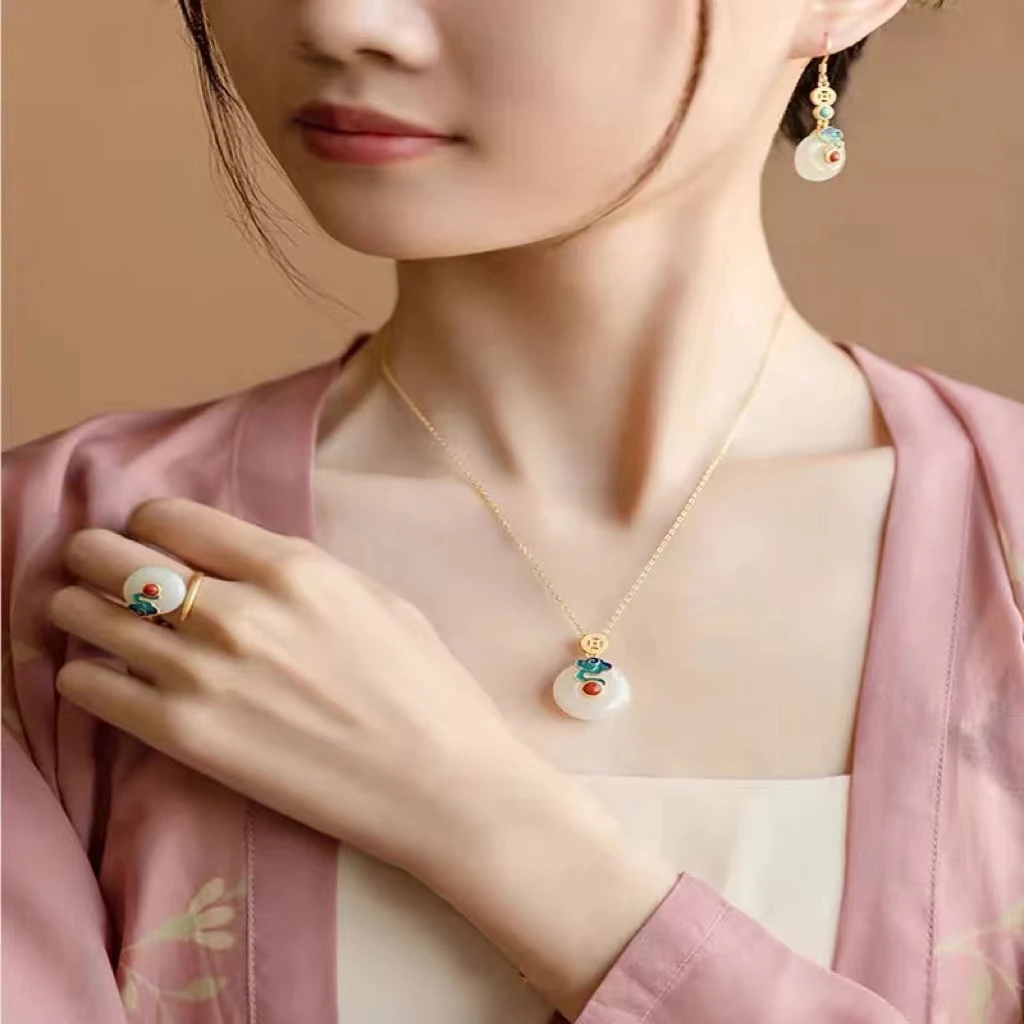 钛钢项链 436古风祥云平安扣百搭项链（送同款耳环，戒指）