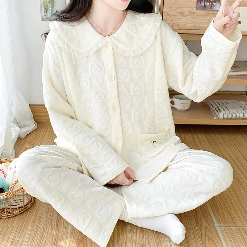 丹贝美产妇保暖套装家居服怀孕睡衣秋季新款空气棉大码产后喂奶