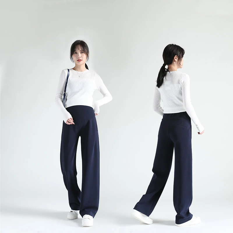 孕妇秋冬款托腹休闲长裤可调节宽松直筒裤时尚减龄百搭阔腿孕妈裤