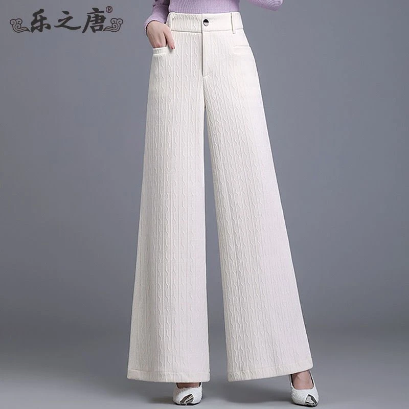 白色阔腿裤子雪尼尔加厚款休闲裤女士大脚裤妈妈宽松哈伦裤垂坠感