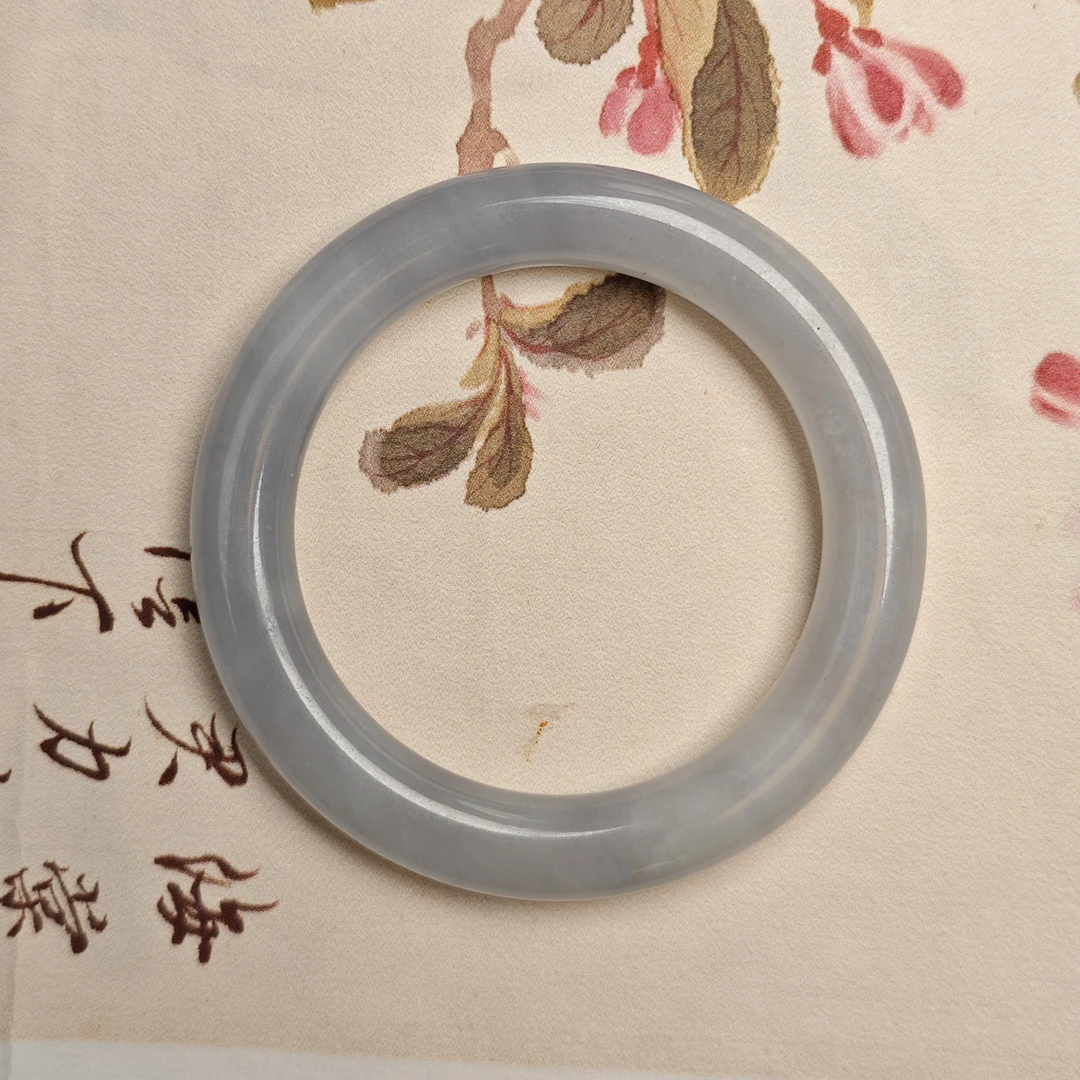 盛夏家｜老翡翠白冰淡紫色精美素款白手镯｜57圈口
