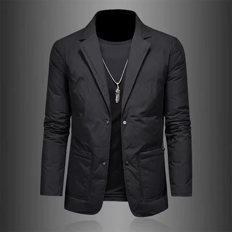 冬季新款潮流西装领羽绒服男士保暖2024新款时尚韩版修身休闲外套