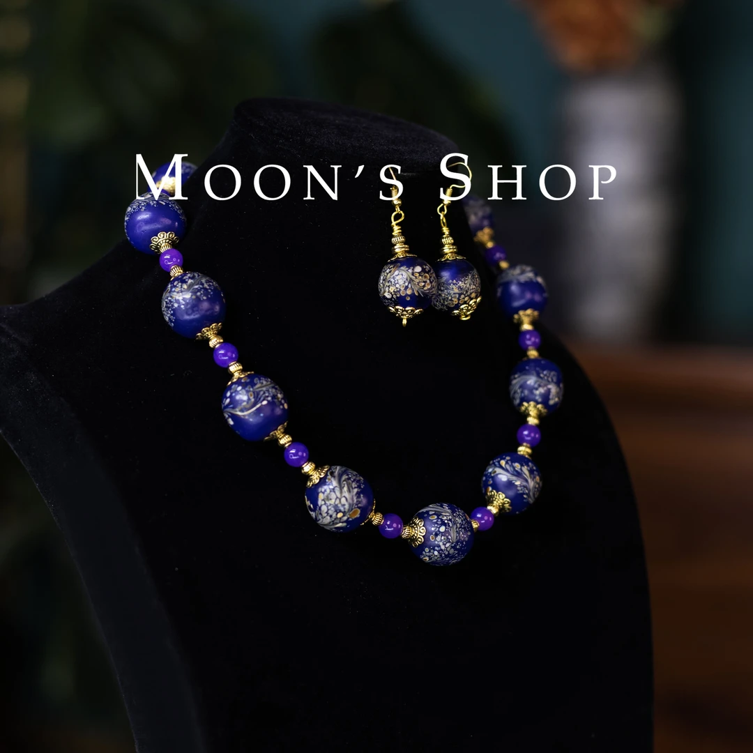 铜合金项链  Moonvintage首饰【老料蓝凤尾项链】复古手工