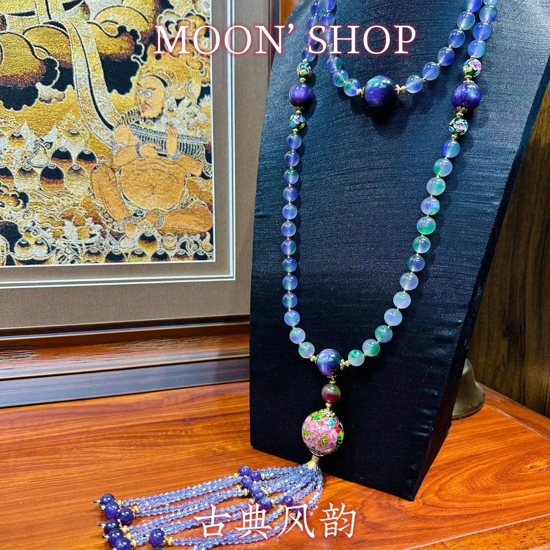 铜合金项链 Moonvintage首饰【复古风蓝色流苏项链】
