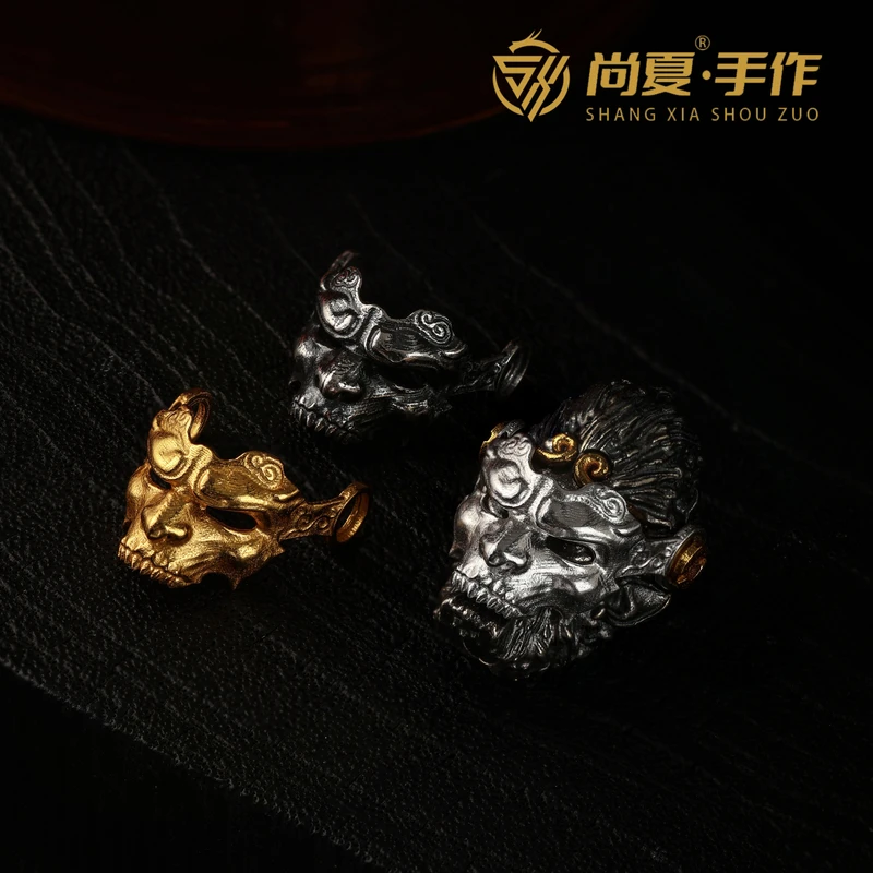 吊坠925银 【天命人三通】21.4*12MM金刚怒面S925银猴面三通吊坠