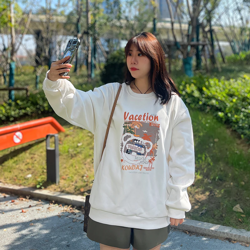 美式复古oversize圆领长袖卫衣女秋季2023年新款宽松休闲穿搭上衣