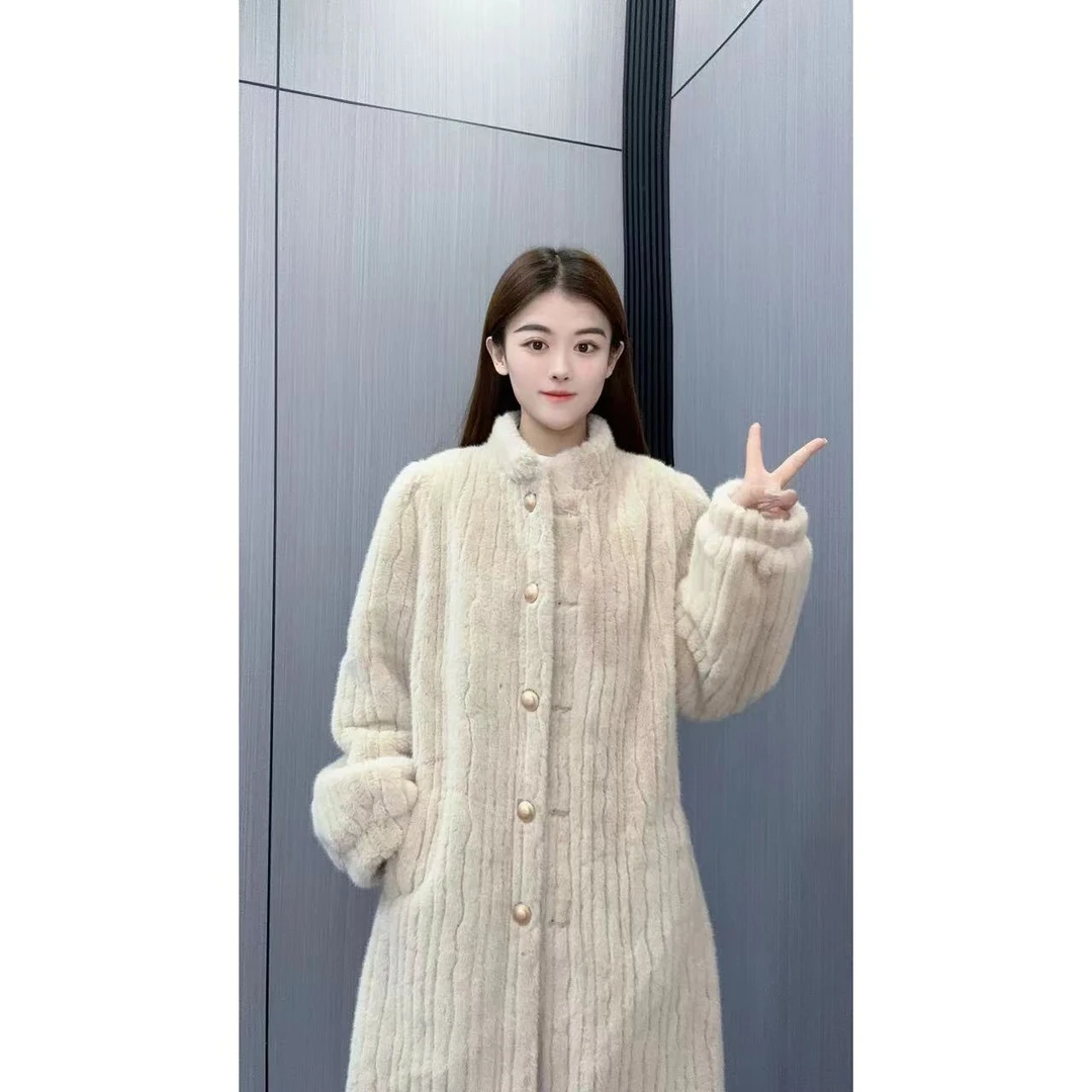 【淼淼推荐】时尚气质秋冬女士加厚百搭条纹毛毛外套