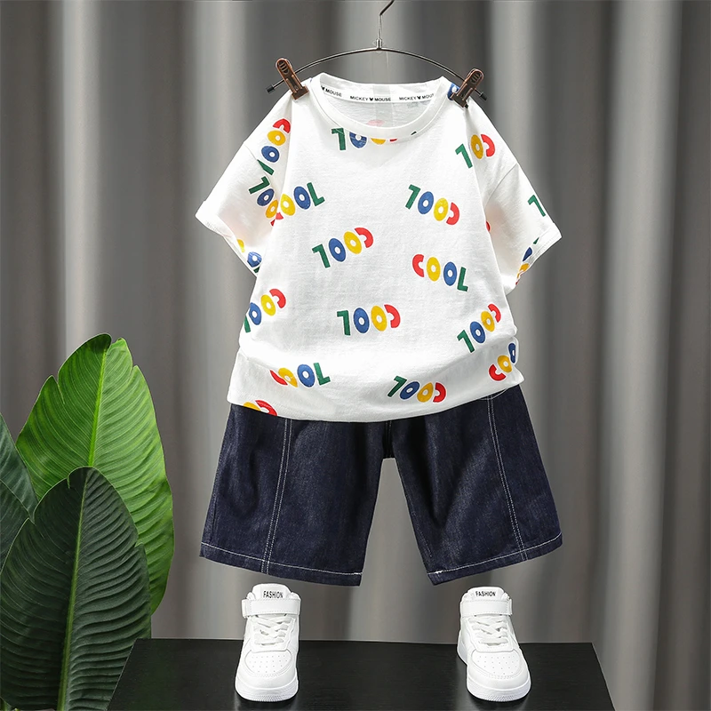 男童短袖套装儿童夏季2023新款T半袖衣服宝宝洋气时髦t恤两件套潮