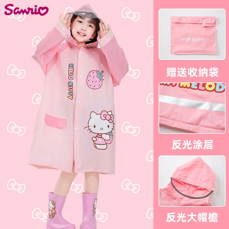 新款三丽鸥儿童雨衣轻便柔软女童雨披长帽檐学生幼儿园专用防水衣