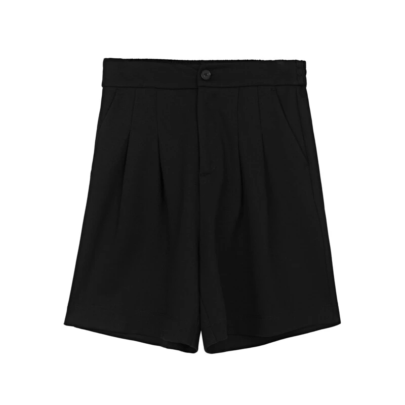 S·DEER圣迪奥女装简约宽松时尚休闲百搭显瘦黑色短裤S234Z0901