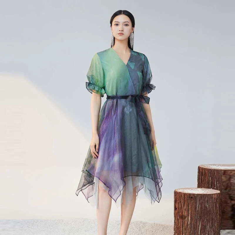 S·DEER优雅气质春夏时尚设计师印花通勤显瘦女装连衣裙S223Z121E