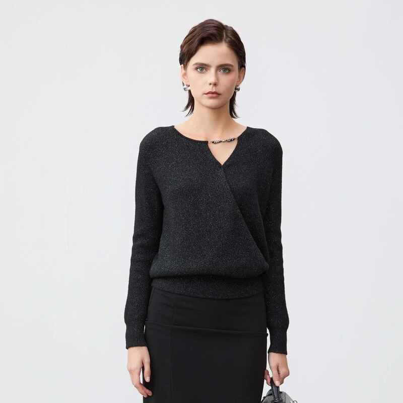 S·DEER圣迪奥秋季女装设计感链式精致高端时尚针织衫S24183504