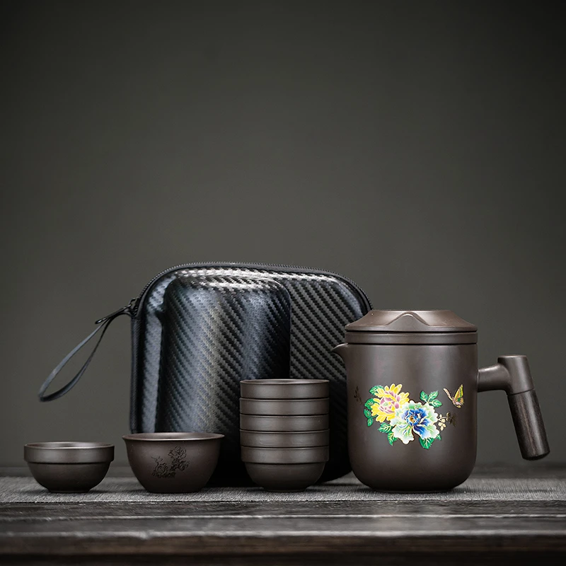 紫砂户外茶具木把快客出差便携式中式套装旅游小富婆专用主人杯