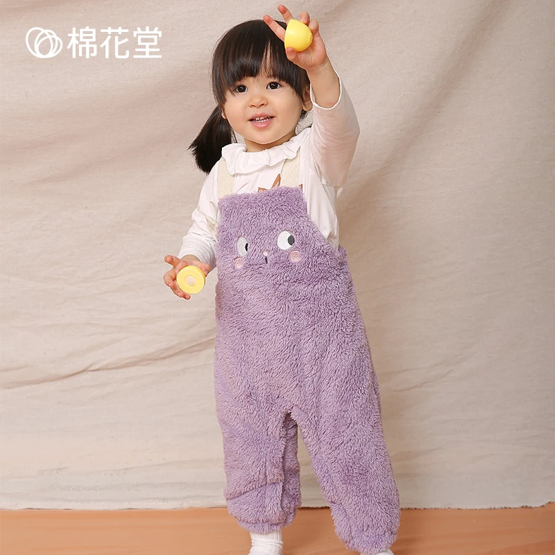 棉花堂休闲百搭婴儿连体裤保暖珊瑚绒婴儿宝宝背带F20176加绒