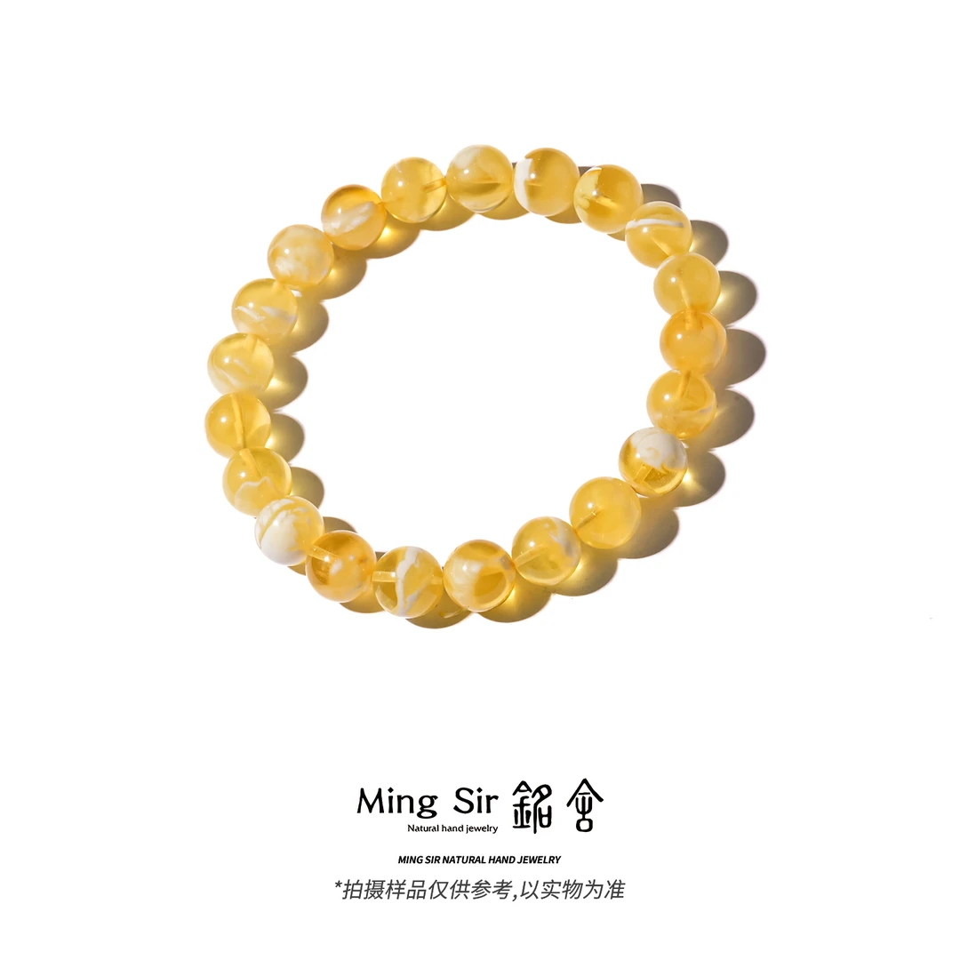 【铭舍 金羽·特级金】8-10mm天然俄料蜜蜡圆珠单圈手串