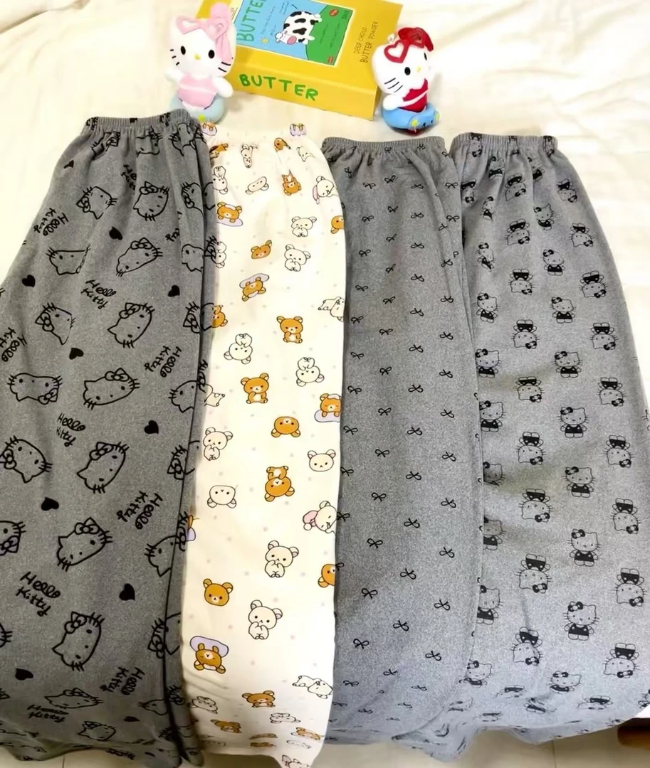 德绒睡裤女春秋冬款宽松软绵绵保暖薄绒遛弯裤家居裤卡通印花学生