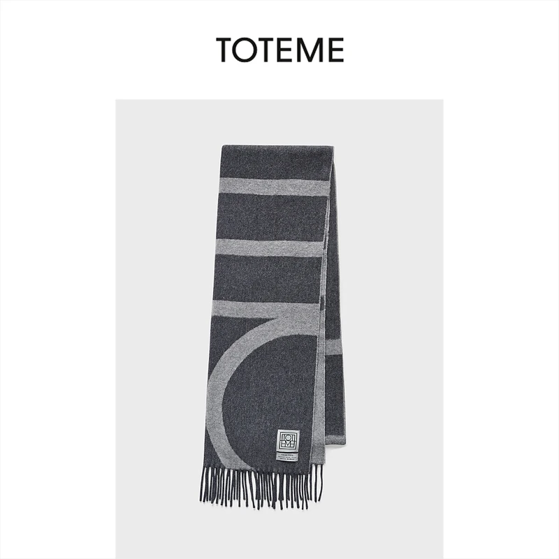 TOTEME女士羊毛字母标识提花流苏柔软宽版围巾披肩