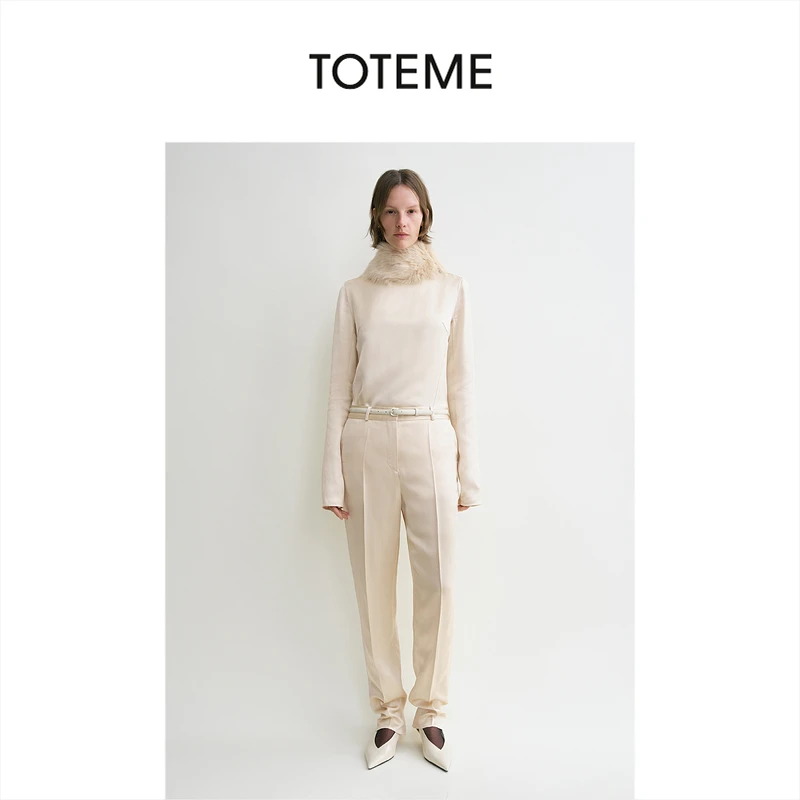 TOTEME女装低腰缎面褶缝直筒西装长裤