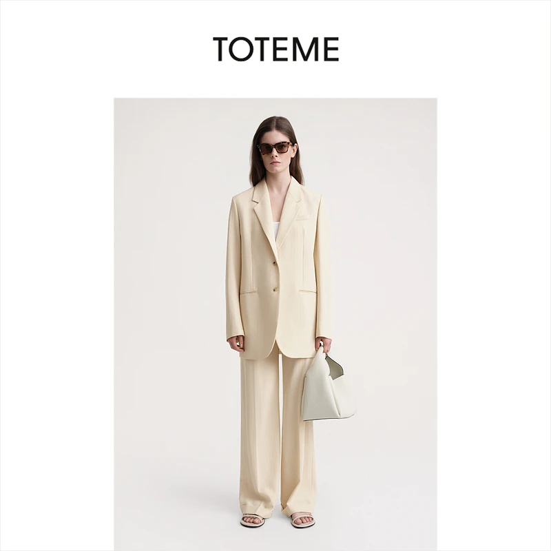 TOTEME女装漂白砂色人字纹宽松垂坠感西装外套