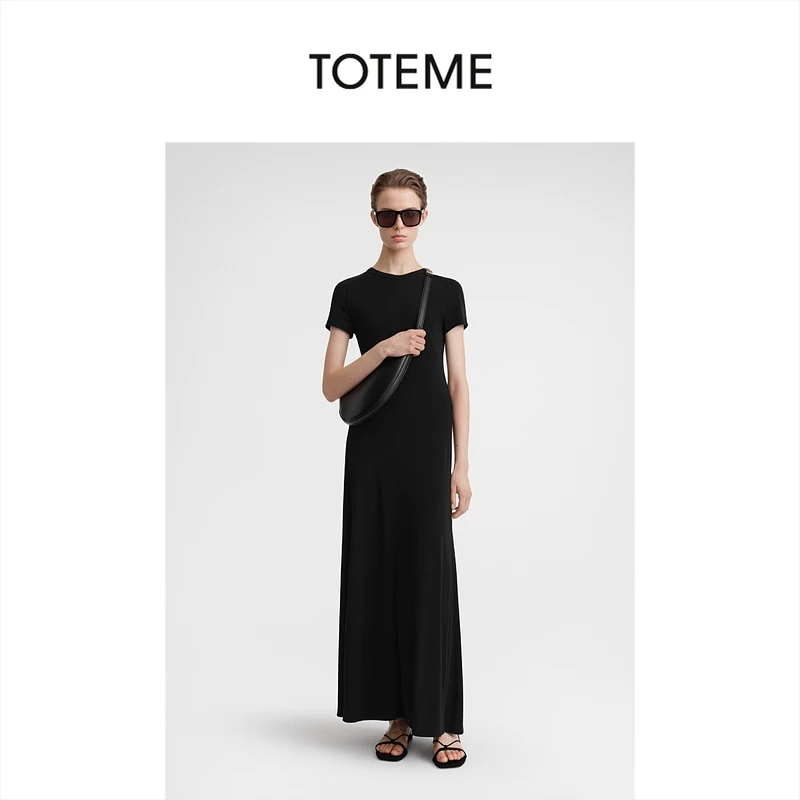 TOTEME女装黑色插肩短袖连衣裙长裙