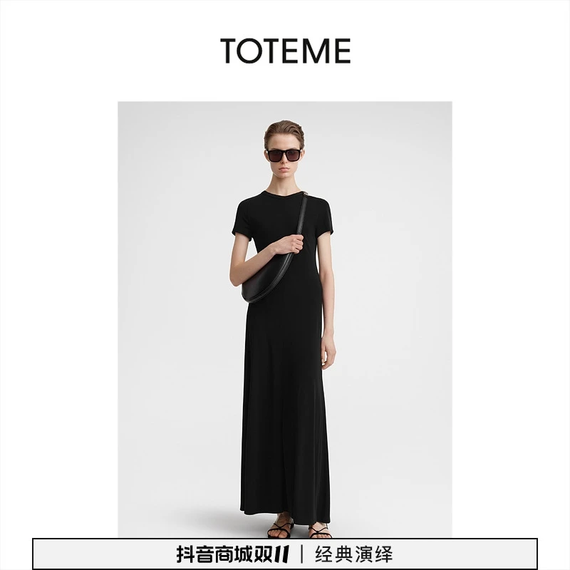 TOTEME女装黑色插肩短袖连衣裙长裙