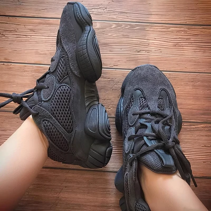 潮流椰子500炭黑运动跑步鞋男女老爹鞋子2024夏季新款厚底内增高