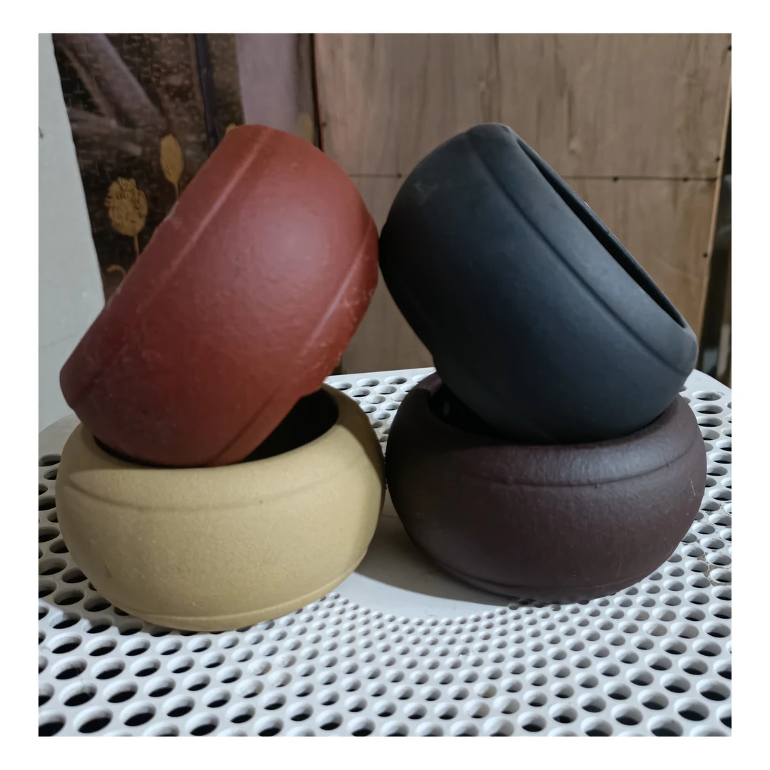 精品紫砂花盆，掌中宝小鼓盆四只一组，内尺寸7*4.5/厘米