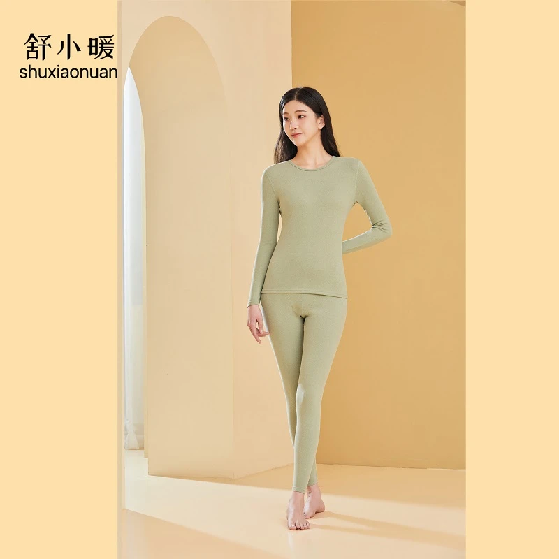桑蚕丝羊毛贴片女士保暖套装纯色秋冬修身圆领高品质恒温秋衣秋裤