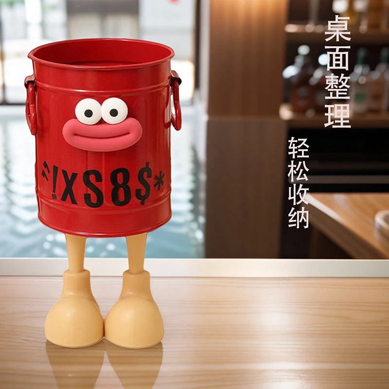 高颜值ins笔筒美式复古小众可爱铁艺小桶桌面文具搞怪笔筒收纳