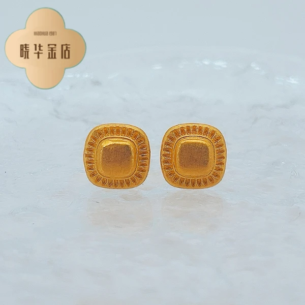 足金999 流金岁月小方包弯钩耳钉 黄金 5G工艺 3.62 01068558