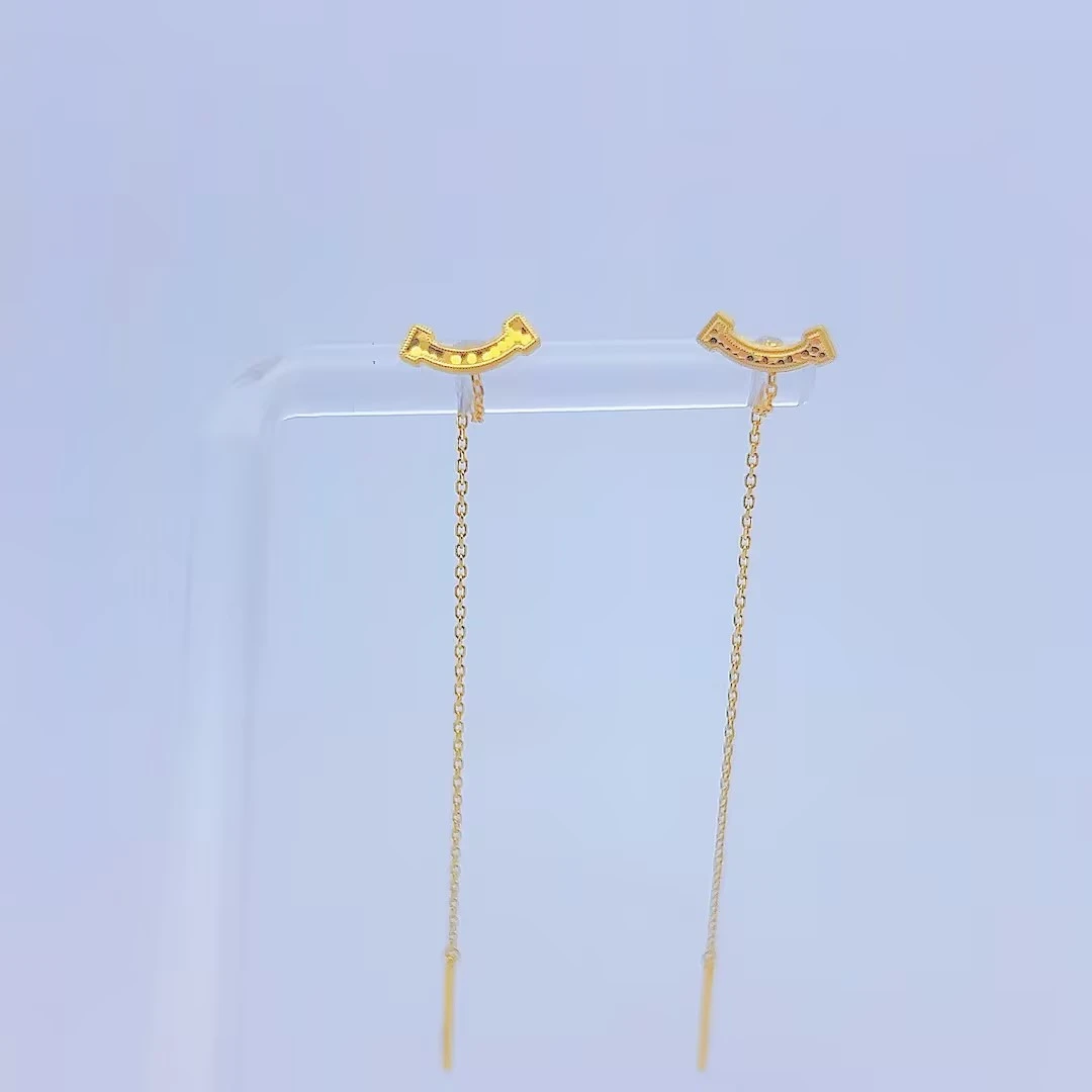 足金999 黄金 龙鳞微笑耳线 5G