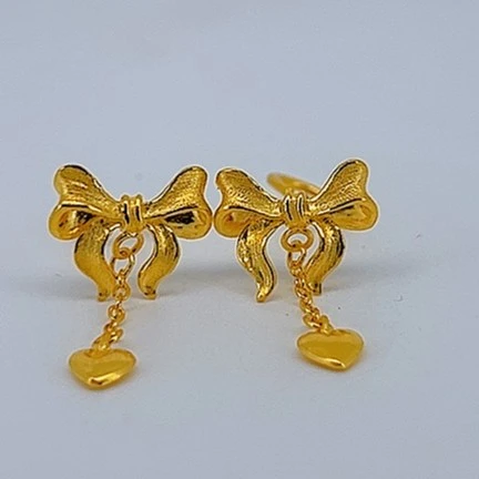 足金999 黄金弯针蝴蝶爱心吊坠耳钉 5G工艺 2.78 01081827