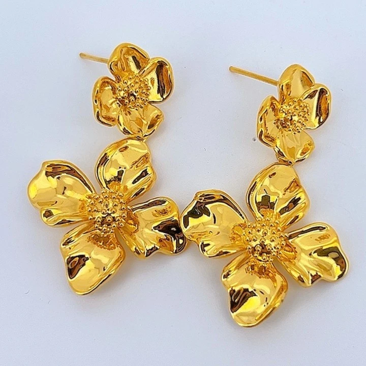 足金999黄金复古夸张大花直针耳坠 5D工艺9.02-