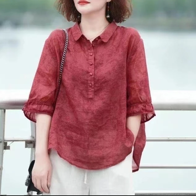 【提花】衬衣女装上衣显瘦时尚夏季宽松小衫大码气质衬衫洋气休闲