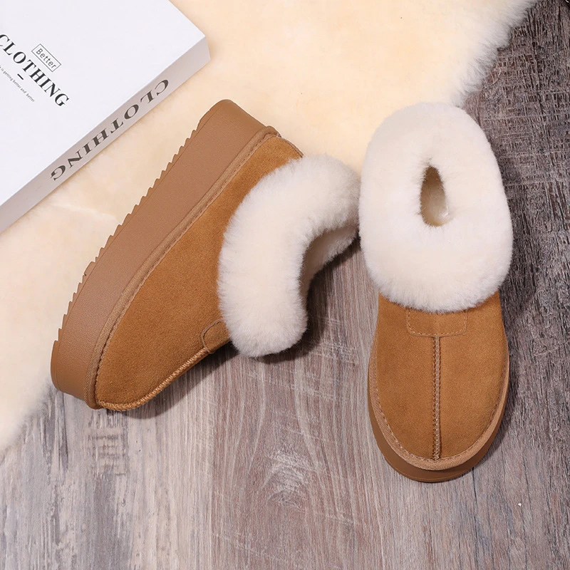 【全牛皮】雪地靴女冬季保暖短筒翻毛牛皮女款棉鞋靴子面包鞋5956