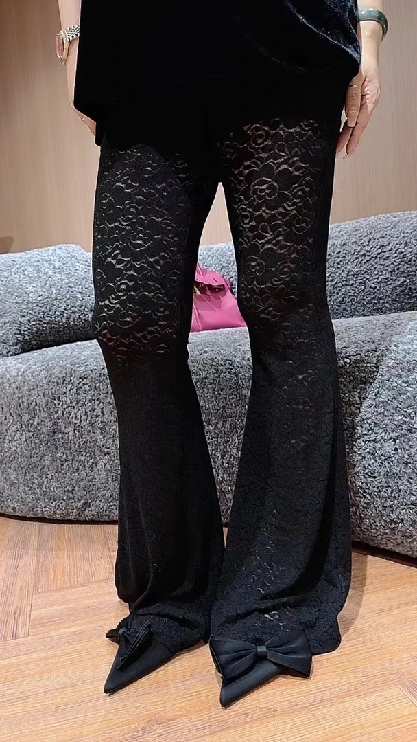 Chouduoduo小众设计时尚百搭显瘦高品质蕾丝裤黑色长裤