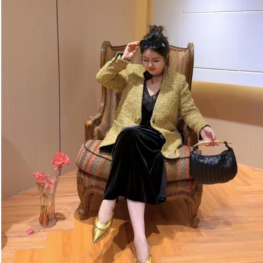 【朵朵家】早秋新款百搭气质显瘦小香风拼接西装外套设计师时尚时尚