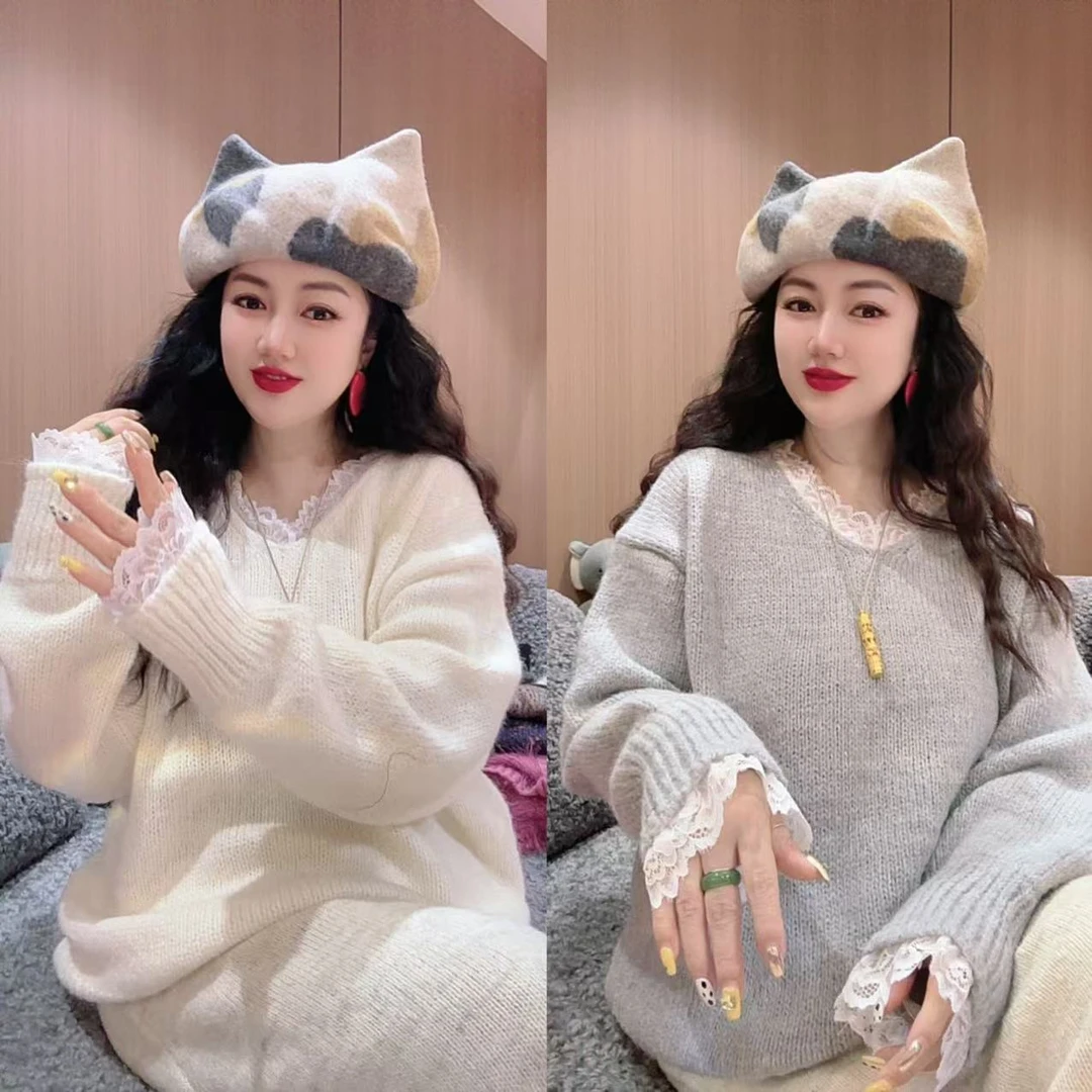 臭朵朵家 小众设计时尚百搭显瘦拼接毛衣