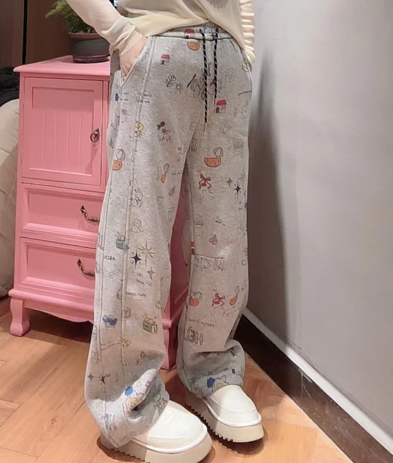臭朵朵家 小众设计高品质印花加厚长裤洋气百搭（加绒）
