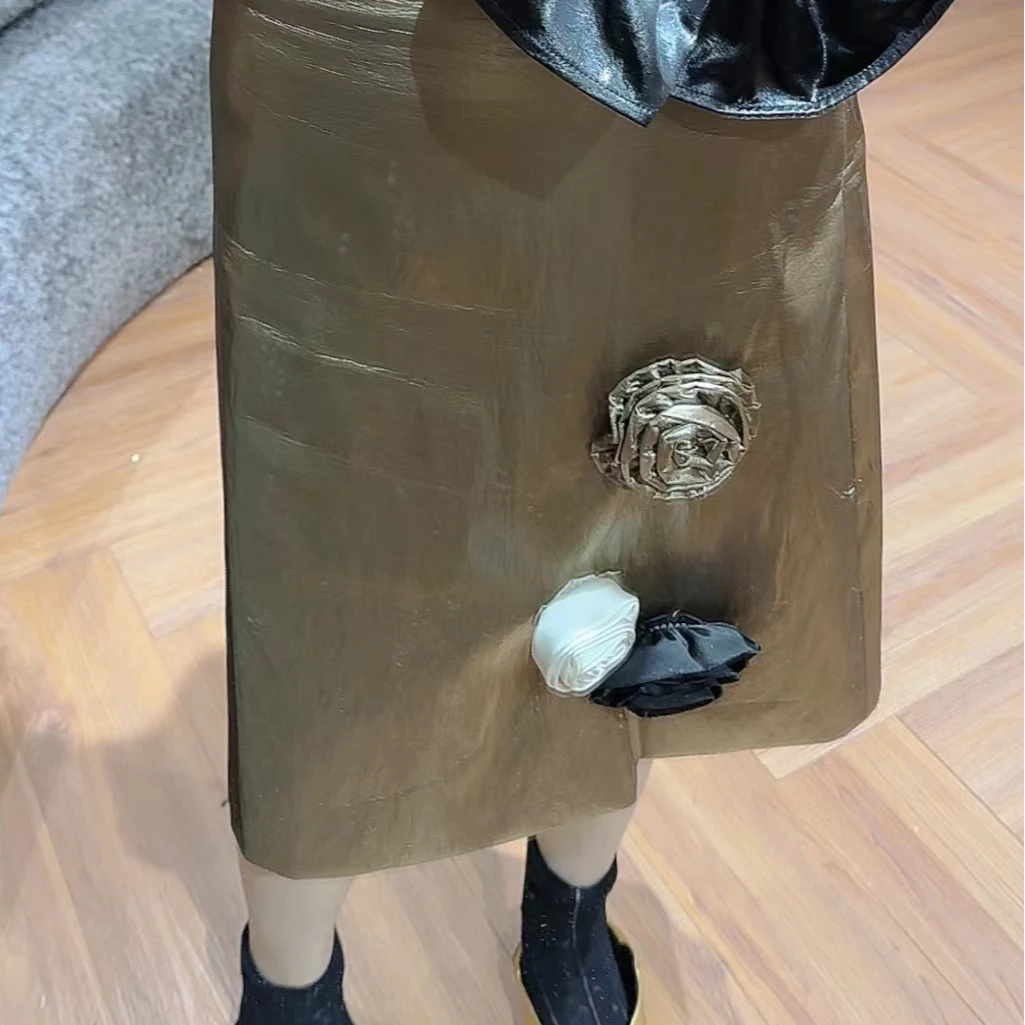 臭朵朵家 小众设计时尚百搭显瘦重工立体花 半身裙（不是皮料）