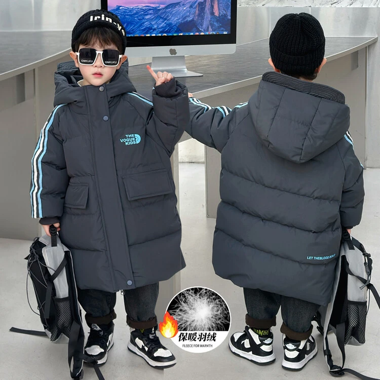 儿童中长款羽绒服2024新款男童正品90白鸭绒外套女童加厚保暖冬装