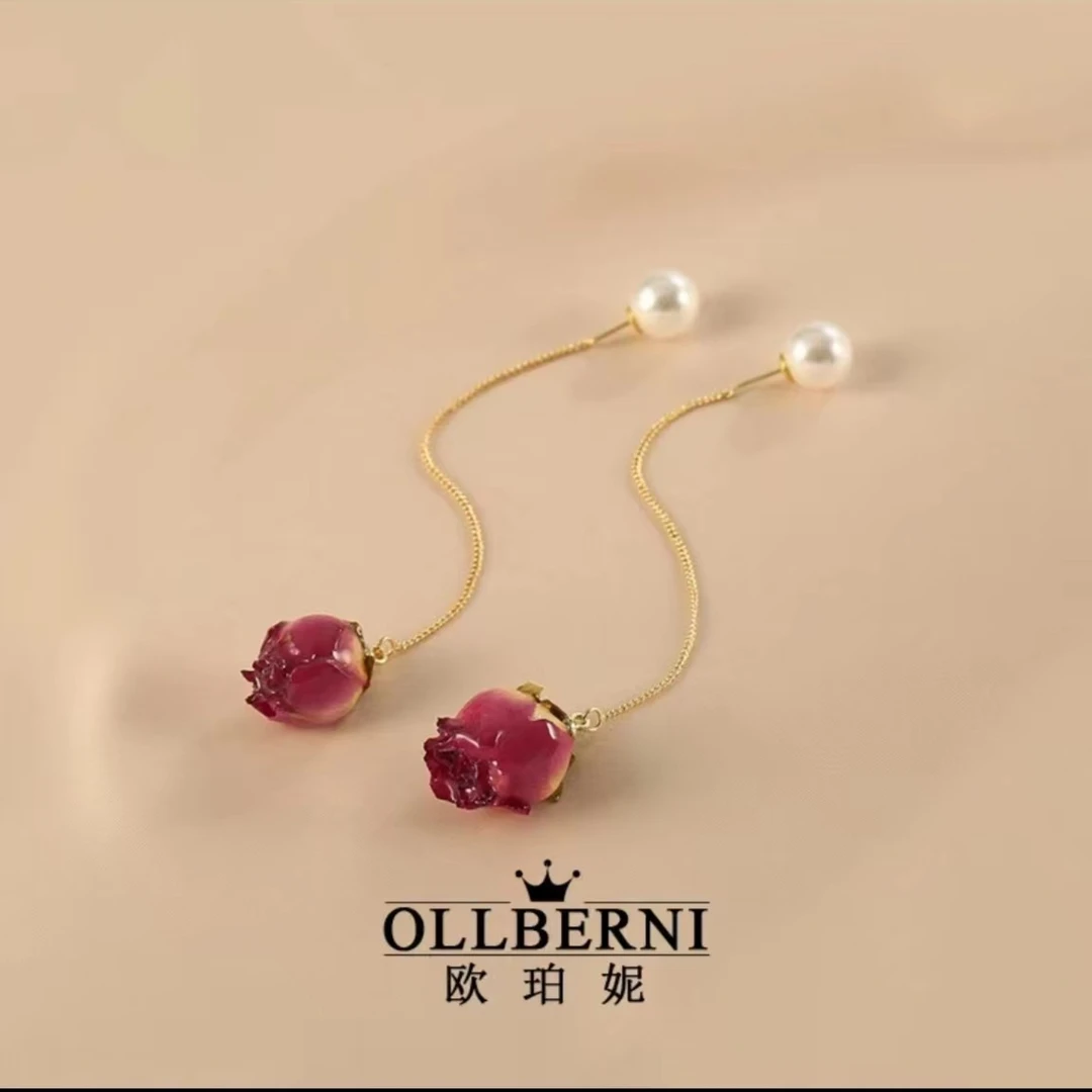 铜合金耳饰 【记忆玫瑰】气质清新森系耳坠百搭少女超仙5095