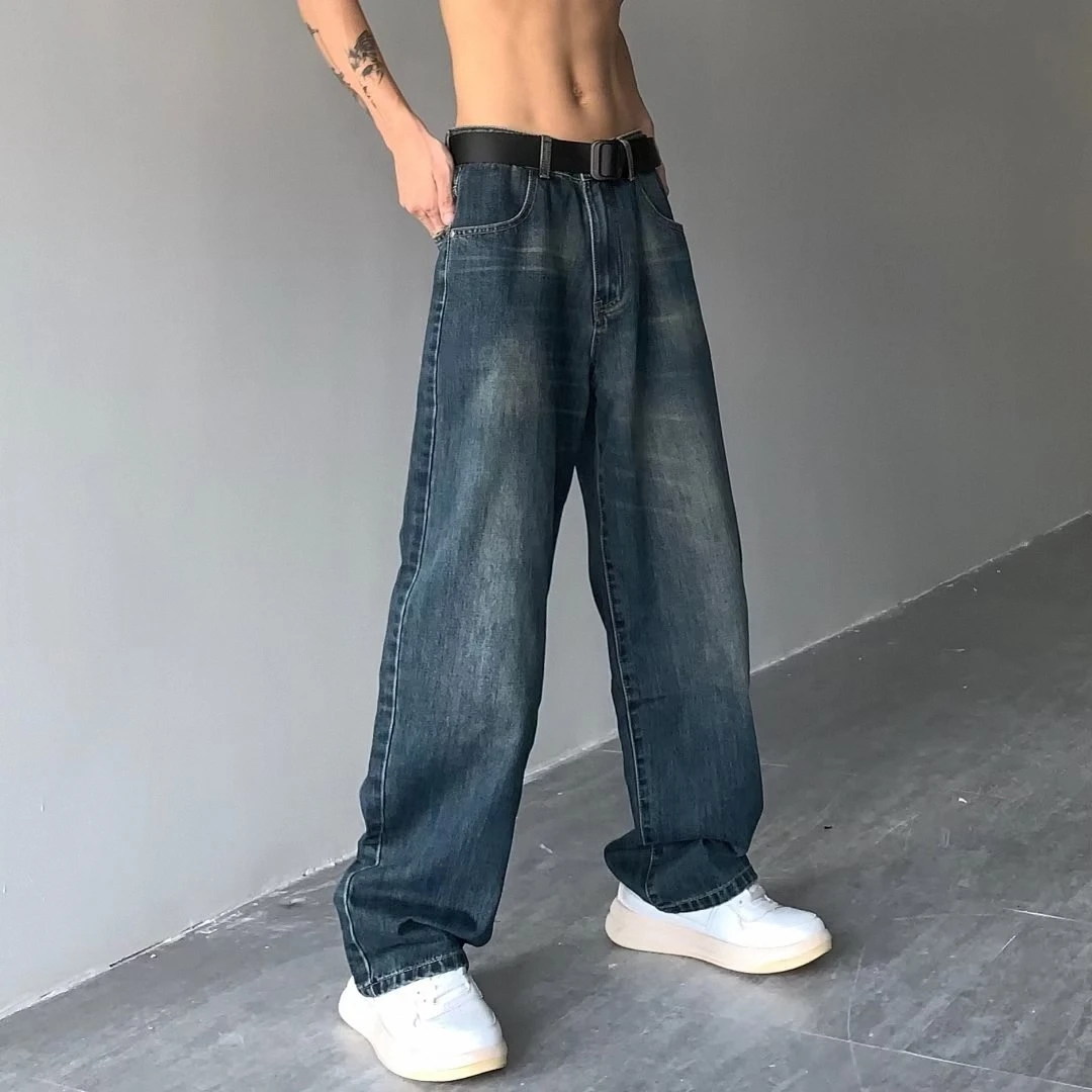 美式复古水洗宽松阔腿牛仔裤男秋季百搭潮牌休闲裤子锥形哈伦长裤