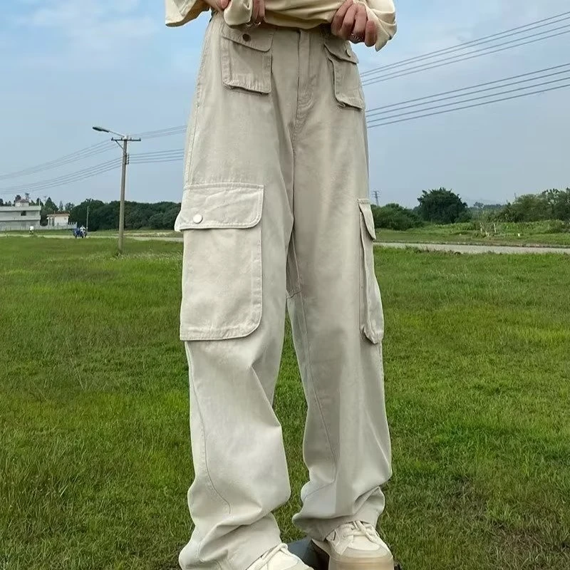美式街头重工多口袋休闲长裤男女欧美hiphop宽松直筒工装裤ins潮