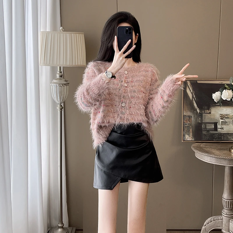 小香风时尚彩虹波点温柔系毛绒绒软糯流苏毛衣高端气质减龄上衣潮