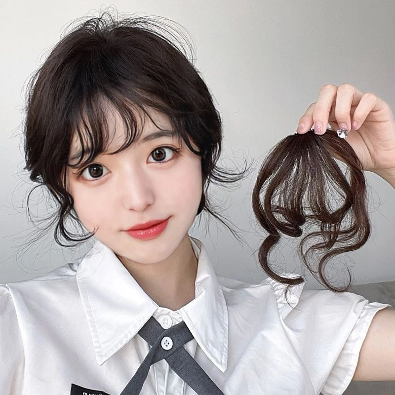 头顶稀少神器仿真浏海假发前额空气卷发女生补发量自然蓬松少女新